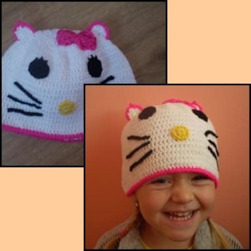 Háčkovaná Hello Kitty čiapka pre dievčatko