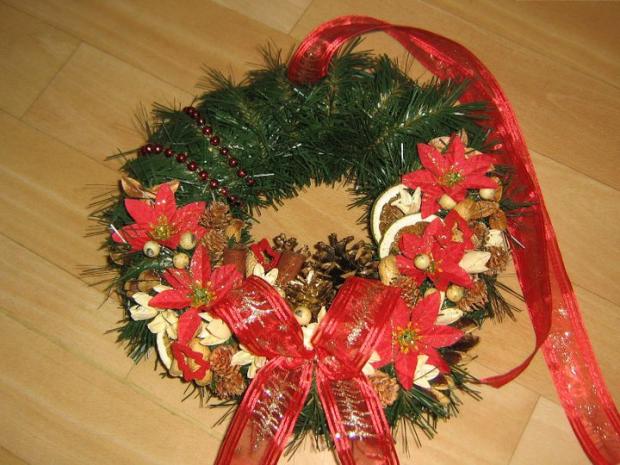 Červeno - zlatý venček na dvere, Aranžovanie, Katarínka14, 1