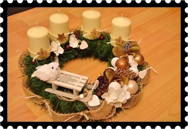 Adventný venček - vtáčik pristál na saniach :-), merika4, 1