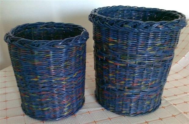 Koše na papierové a izbové odpadky, modré duo, Papierové pletenie Koše na papierové a izbové odpadky, modré duo, Papierové pletenie, vandula, 1