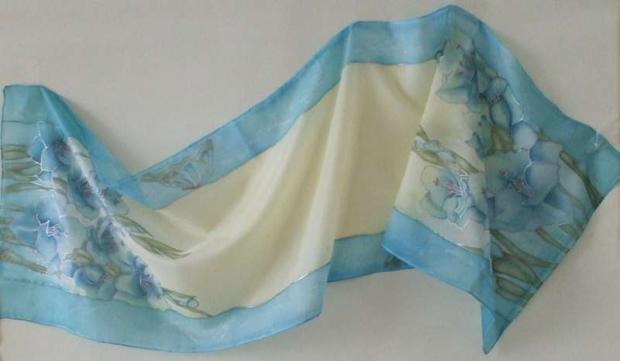 modré gladioly, Maľovaný textil modré gladioly, Maľovaný textil, airamti, 1