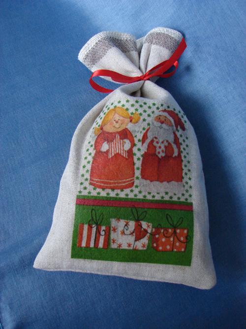 Vianočné vrecúško, Maľovaný textil, Marushka, 1
