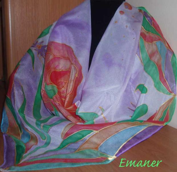 tajná záhrada - šatka, Maľovaný textil, pomaranda, 1