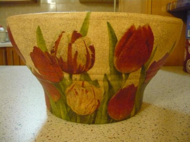 črepník s tulipánmi, Servítková technika, lamacanka, 1