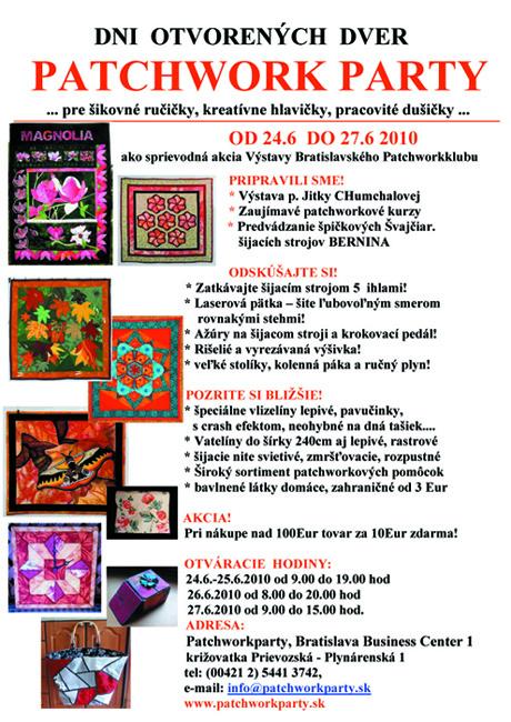Pozvánka na Dni otvorených dverí a kurzy patchworku, Patchwork, Slovajda, 1