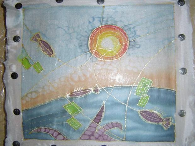 Dovolenka pri mori, Maľovaný textil Dovolenka pri mori, Maľovaný textil, monhut, 1