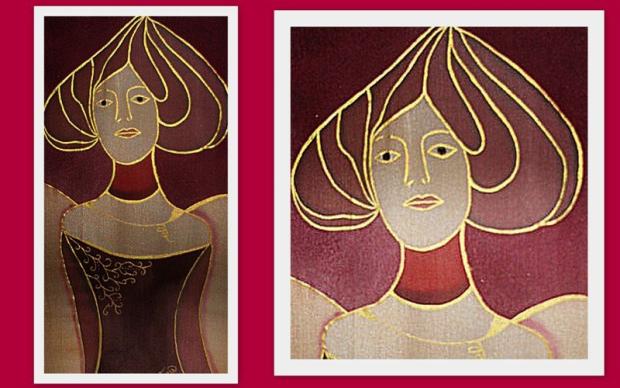 Angell 3 na hodvábe, Maľovaný textil, janica3331, 1