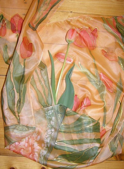 Tulipánová ... , Maľovaný textil, Adinka, 1