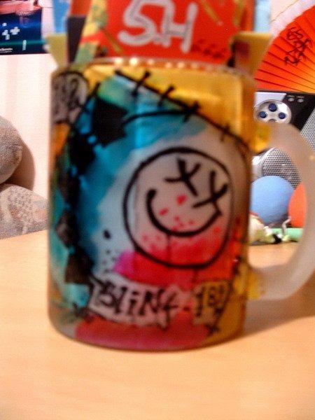 Pohárik BLINK 182, Na skle maľované Pohárik BLINK 182, Na skle maľované, ok3kic, 1