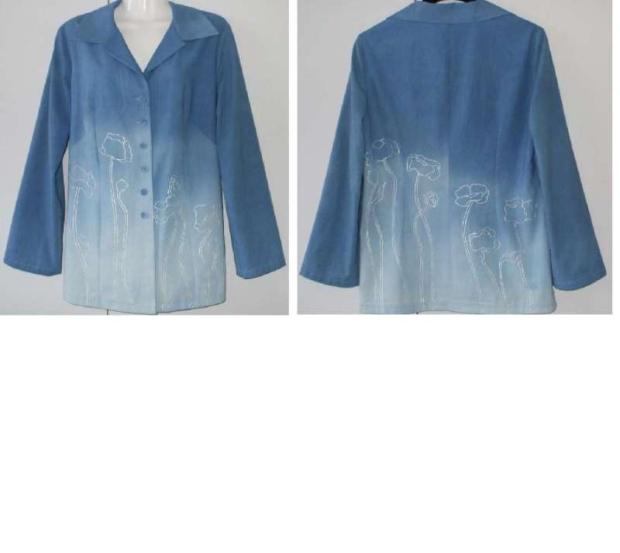 modrá batikovaná blúza s perleťovou kontúrou s motívom maky, Maľovaný textil modrá batikovaná blúza s perleťovou kontúrou s motívom maky, Maľovaný textil, airamti, 1
