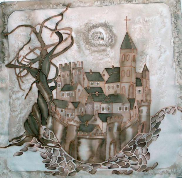 hrad so stromom, Maľovaný textil hrad so stromom, Maľovaný textil, airamti, 1