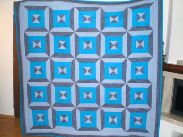 Modrá prikrývka na dvojposteľ, Patchwork, ivkaato, 1