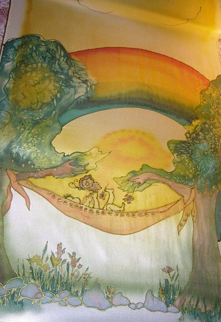 šálik pre maminky 180 x 45 - prvá časť, Maľovaný textil, Adinka, 1