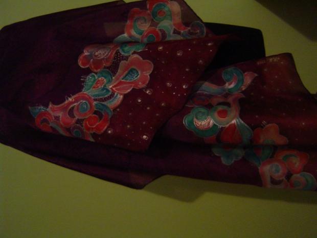 šál , Maľovaný textil šál , Maľovaný textil, monhut, 1