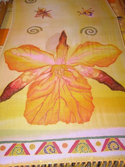 Orchideová, Maľovaný textil, Adinka, 1
