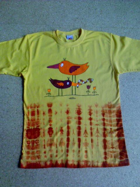 Tričko s vtáčikami, Maľovaný textil Tričko s vtáčikami, Maľovaný textil, Iveta, 1