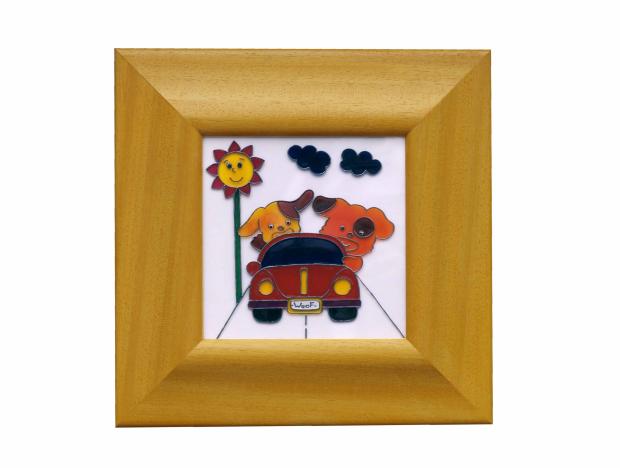 Dogs in Car, Na skle maľované, loveglass, 1