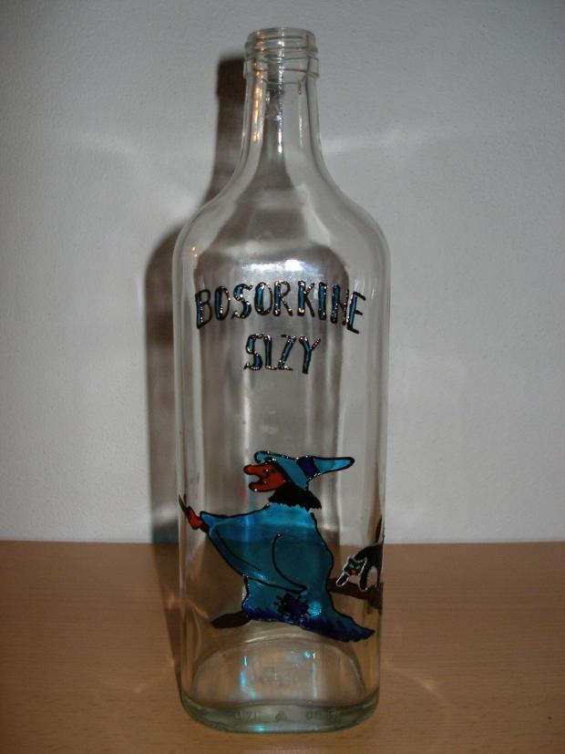 Fľaša, Na skle maľované, modralentila, 1