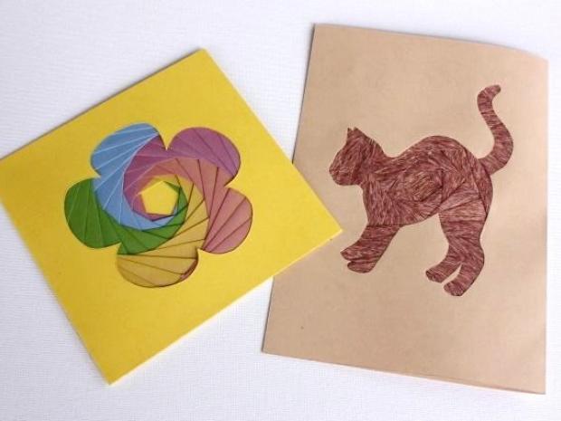 Iris folding - postupy na kvet a mačku, návod, Tvorenie z papiera, Kamila